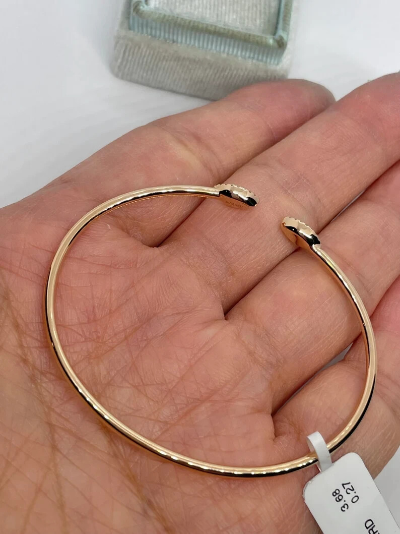 0.27 Round Moissanite Flexible Stackable Bangle Bracelet 14K Yellow Gold Plated