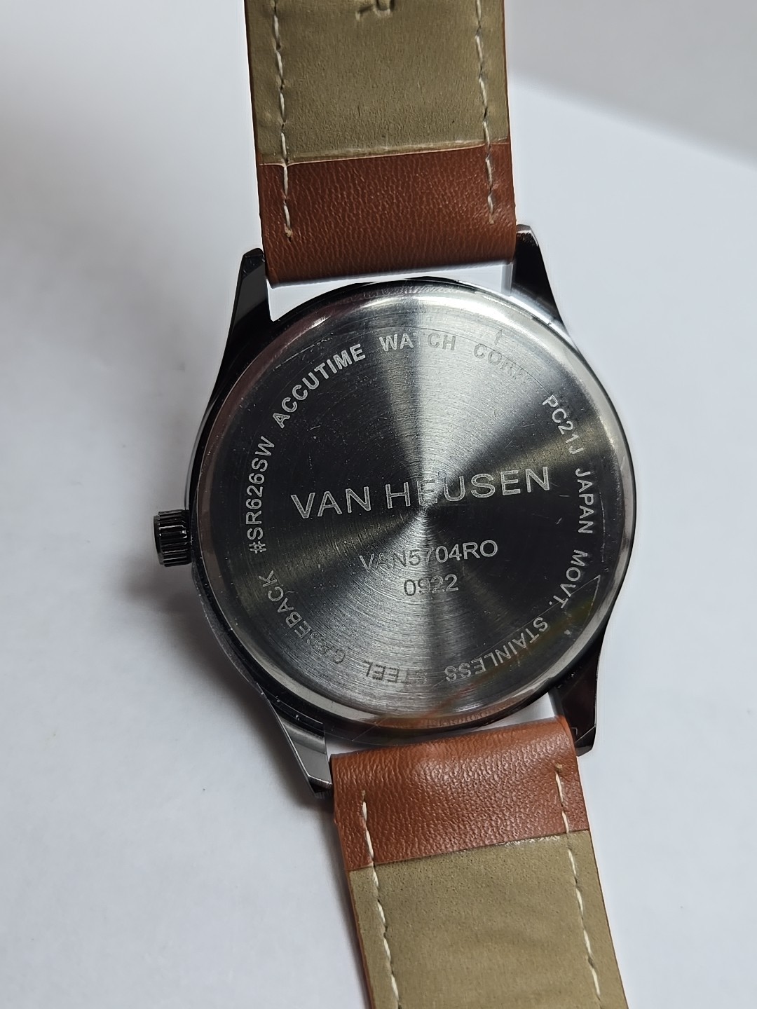 Van Heusen VAN5704RO Mens Black Multi Dial Leather Quartz Watch New Battery