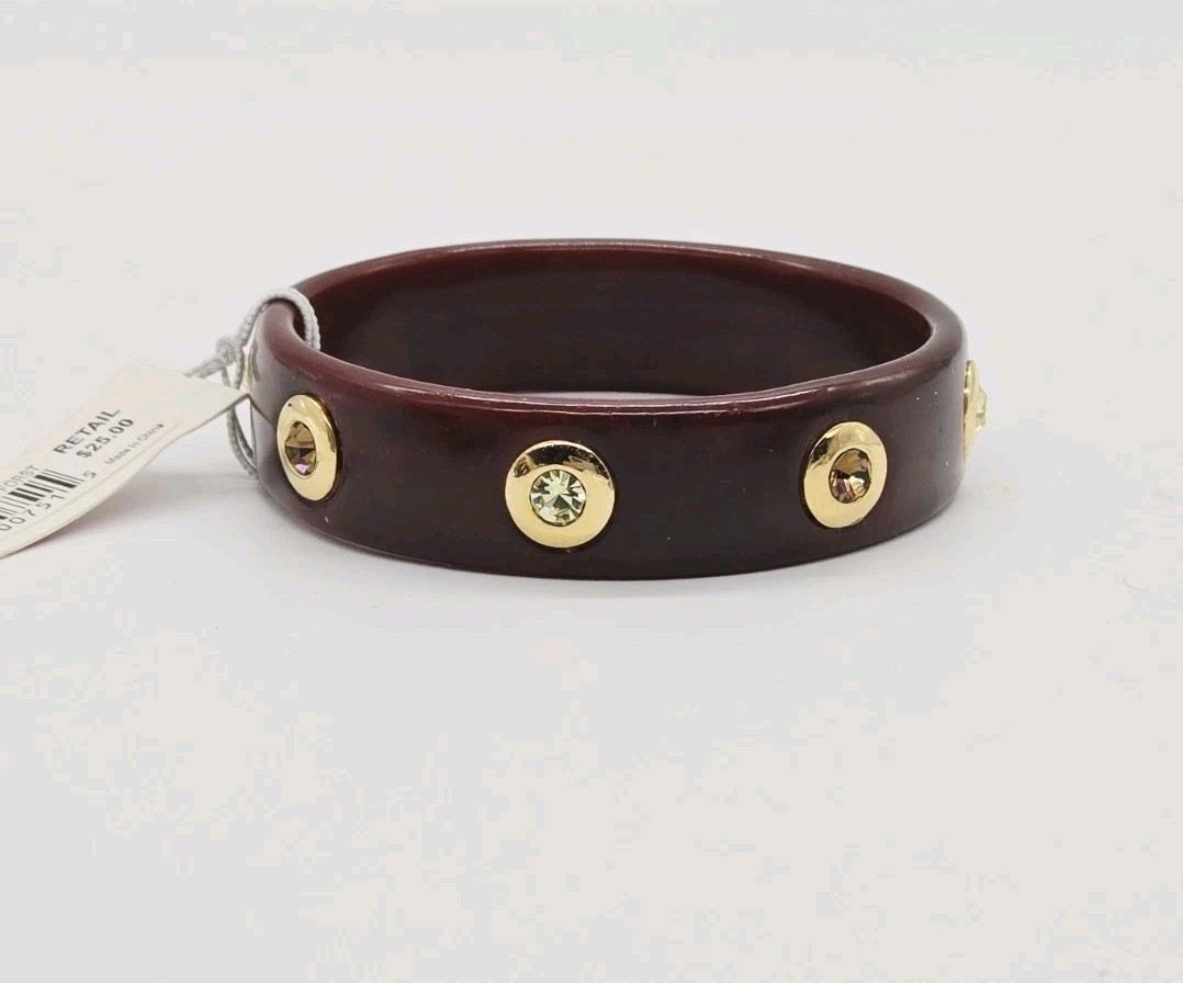 Etienne Aigner Bracelet Bangle Brown Crystal Accent Chunky 9.5 in OSFM NWT