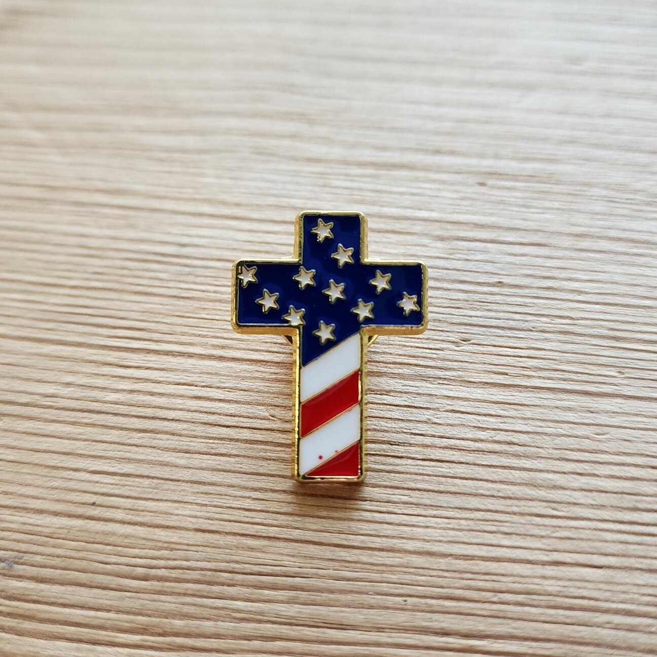 U.S Flag Cross enamel pin faith USA patriotic fellowship