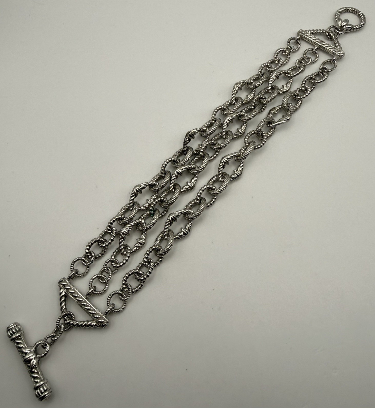 Judith Ripka 925 Sterling Silver Multi Strand Textured Link Toggle Bracelet