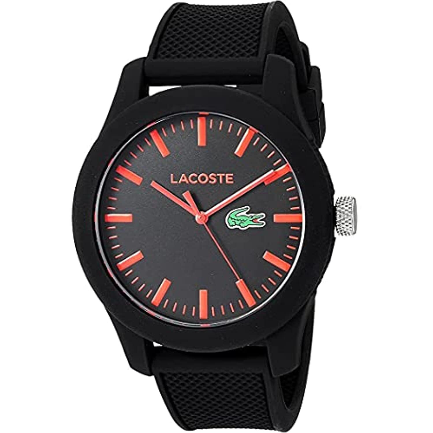 LACOSTE 2010794 BLACK DIAL & SILICONE STRAP RED MARKS DATE MEN’S WATCH