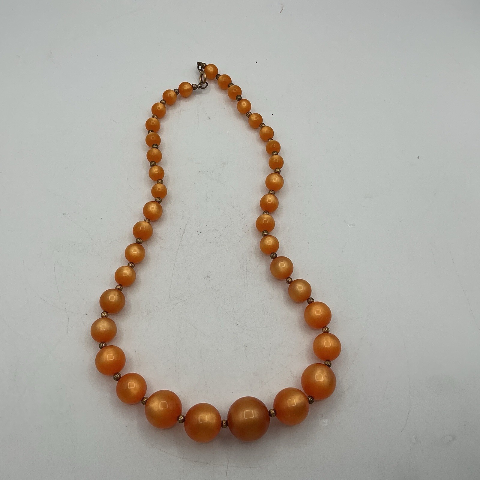 Vintage Orange Beaded Necklace Graduated Lucite Acrylic Retro 24”