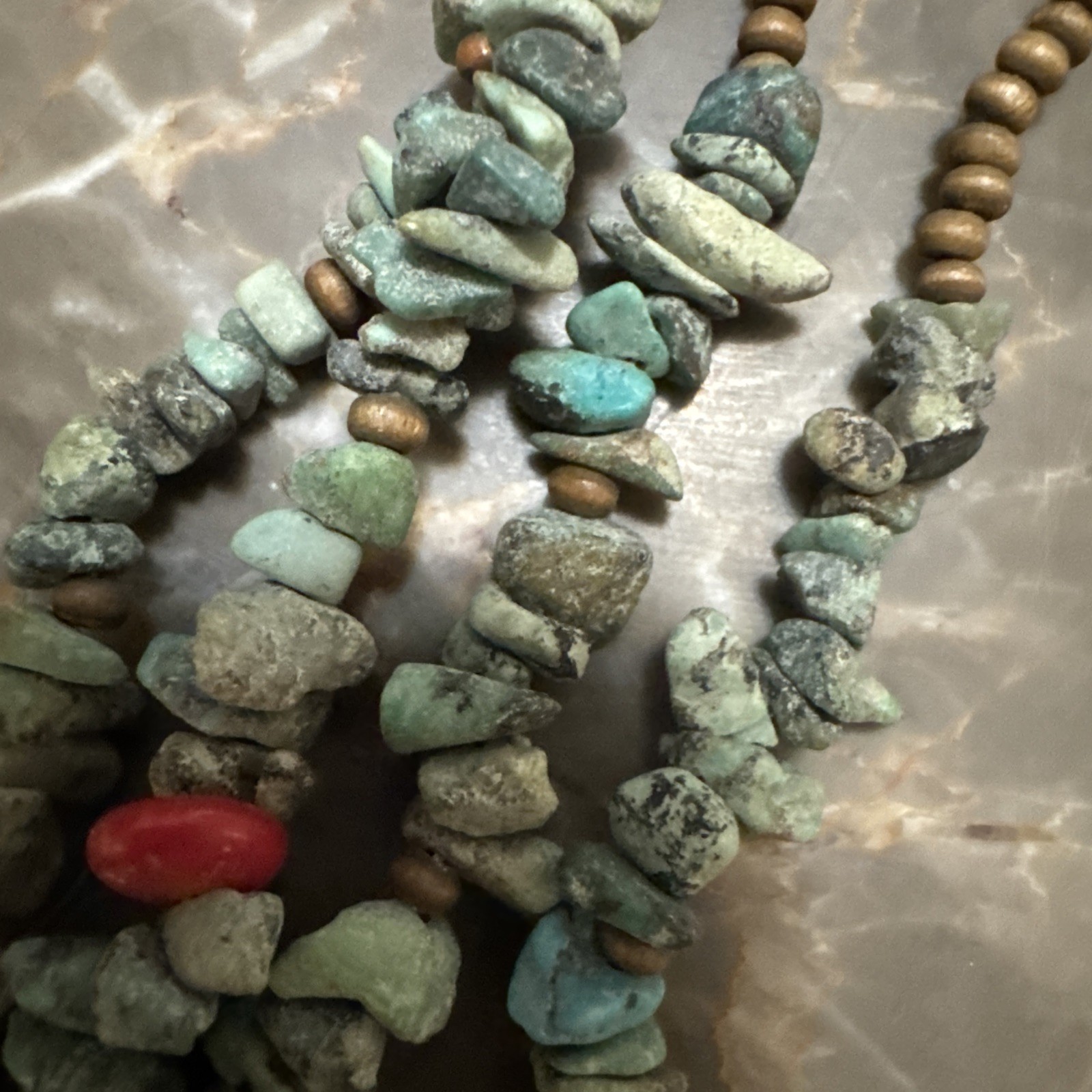 Rustic Turquoise Red Cora Double Stranded Necklace