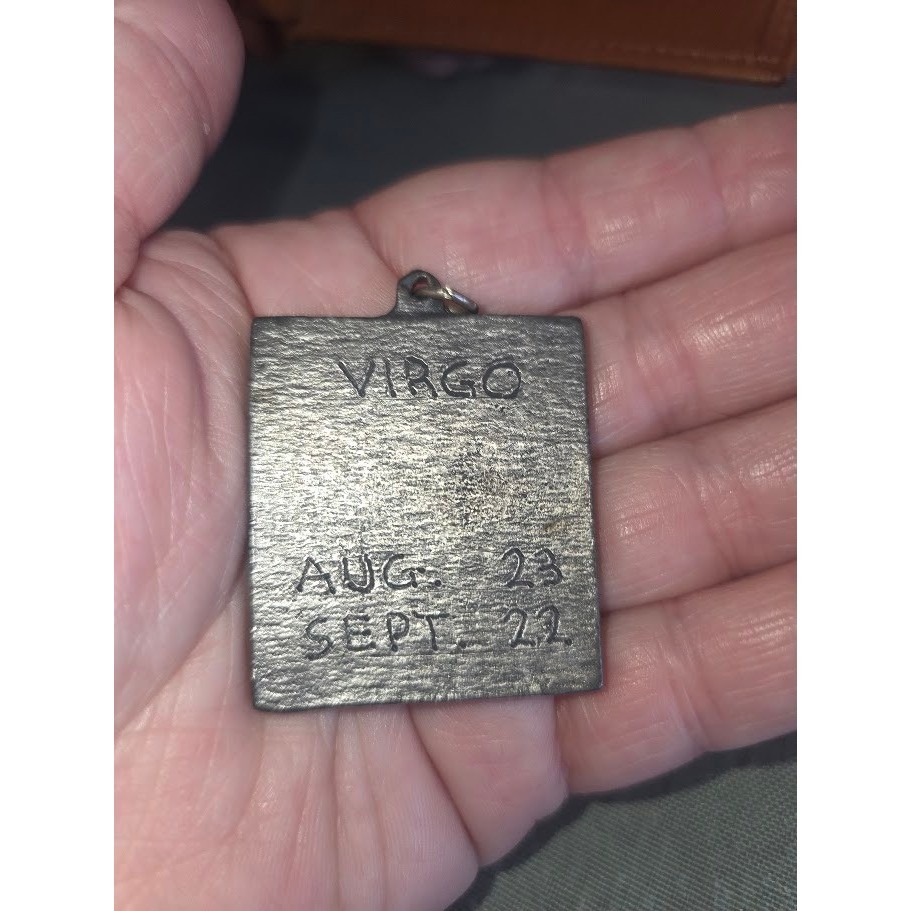 Vintage Virgo Zodiac Kama Sutra Erotic Pendant Silver Tone Metal Charm Aug-Sept