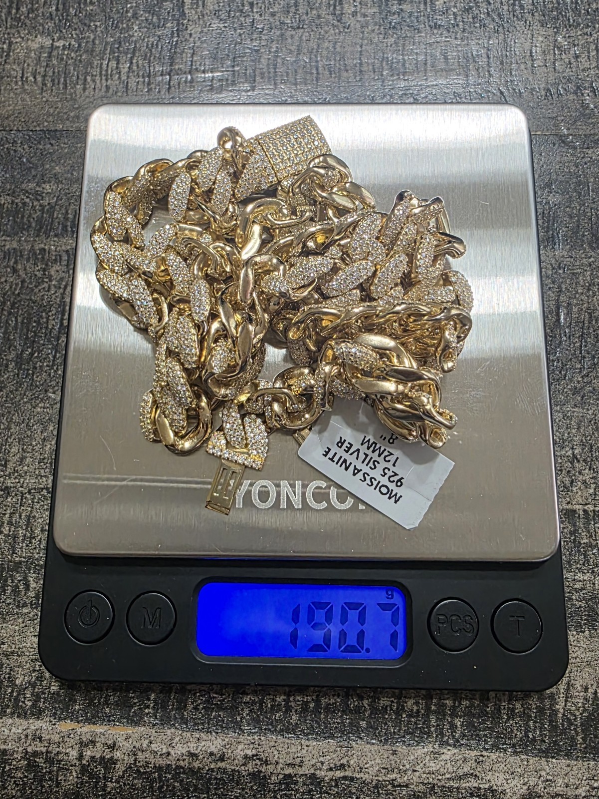 Iced Out Moissanite 12mm Miami Cuban COMBO Chain & Bracelet Gold over 925 Silver