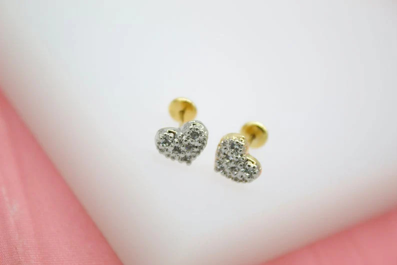 18K Gold Filled Heart Stud Earrings (L121)