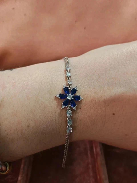 5 Ct Pear Cut Blue Lab Created Women’s Tennis Bracelet 14K White Gold plated