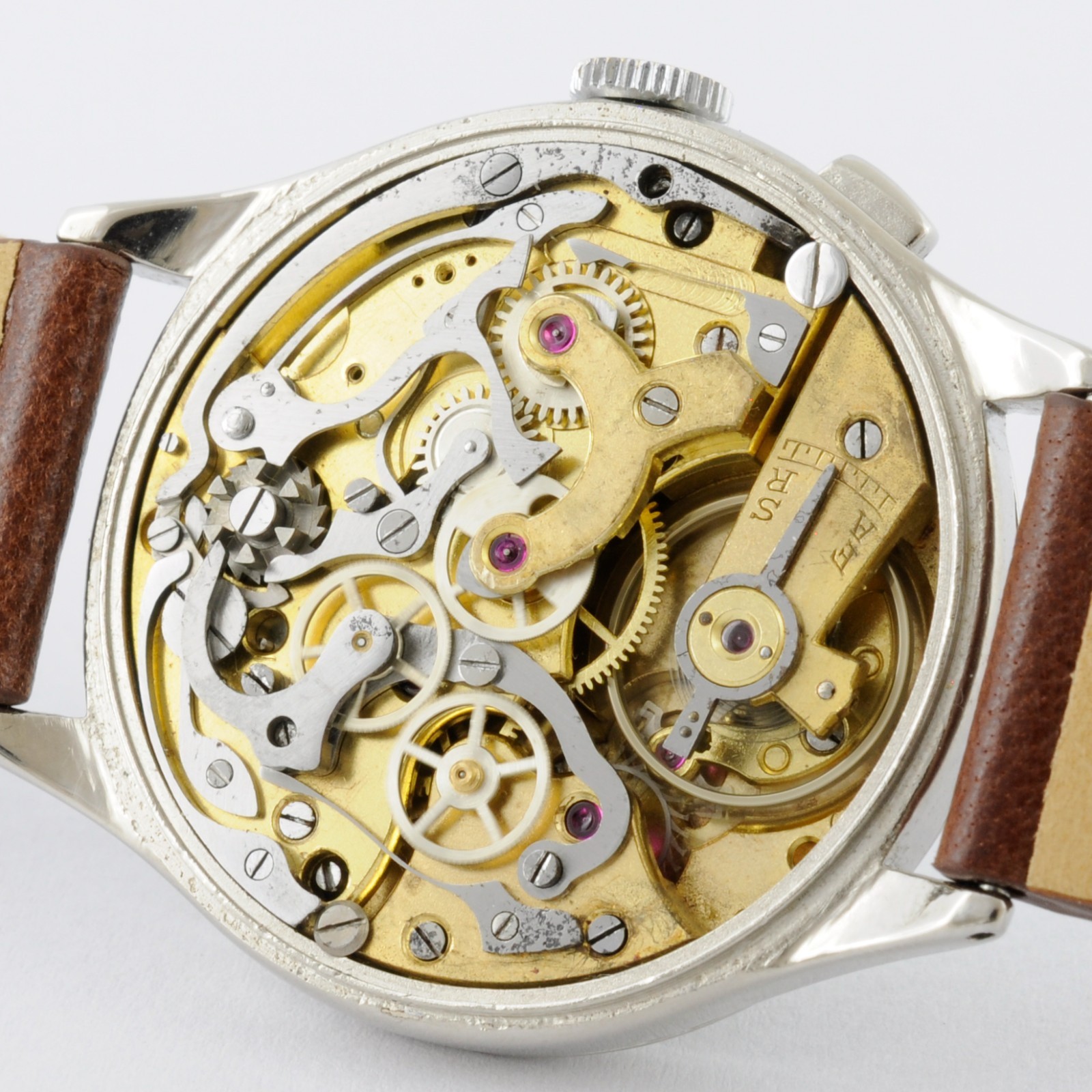 SWISS CHRONOGRAPH VALJOUX 22 MANUAL WIND ST STEEL WATCH W/ ORIGINAL VINTAGE DIAL