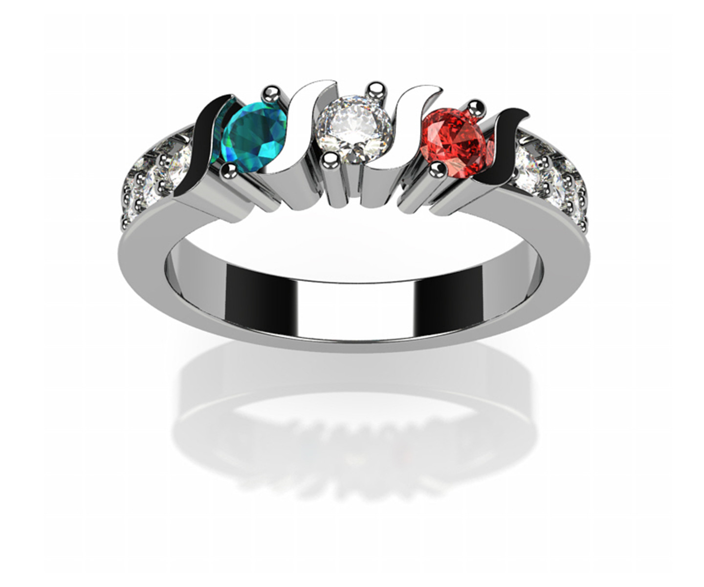 S-Bar With Sides Mothers Ring 1 to 6 Stones Sterling Silver, 10k or 14K