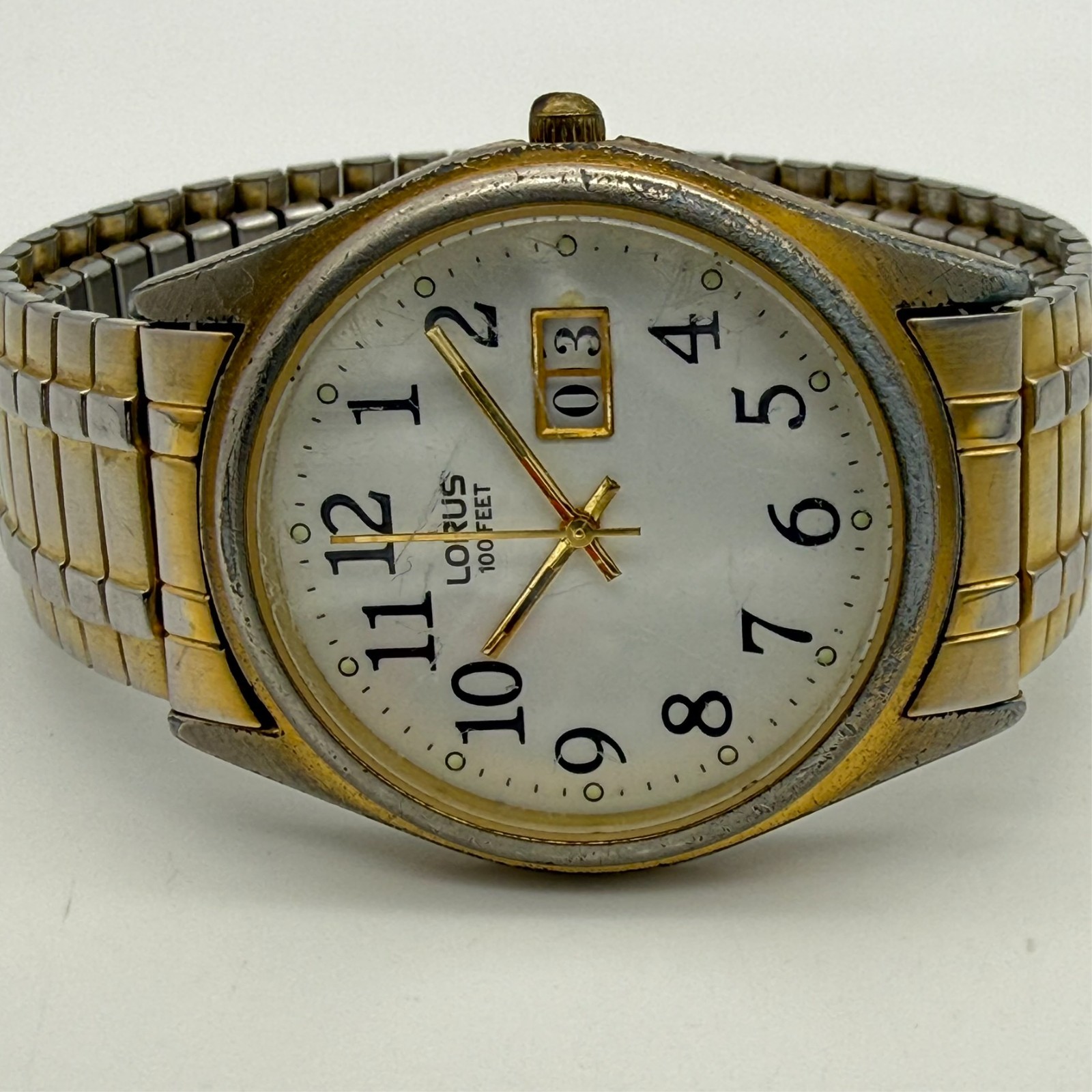 Men’s LORUS Gold Tone Classic Big Date Bracelet Watch, 37mm, White Dial LR0066