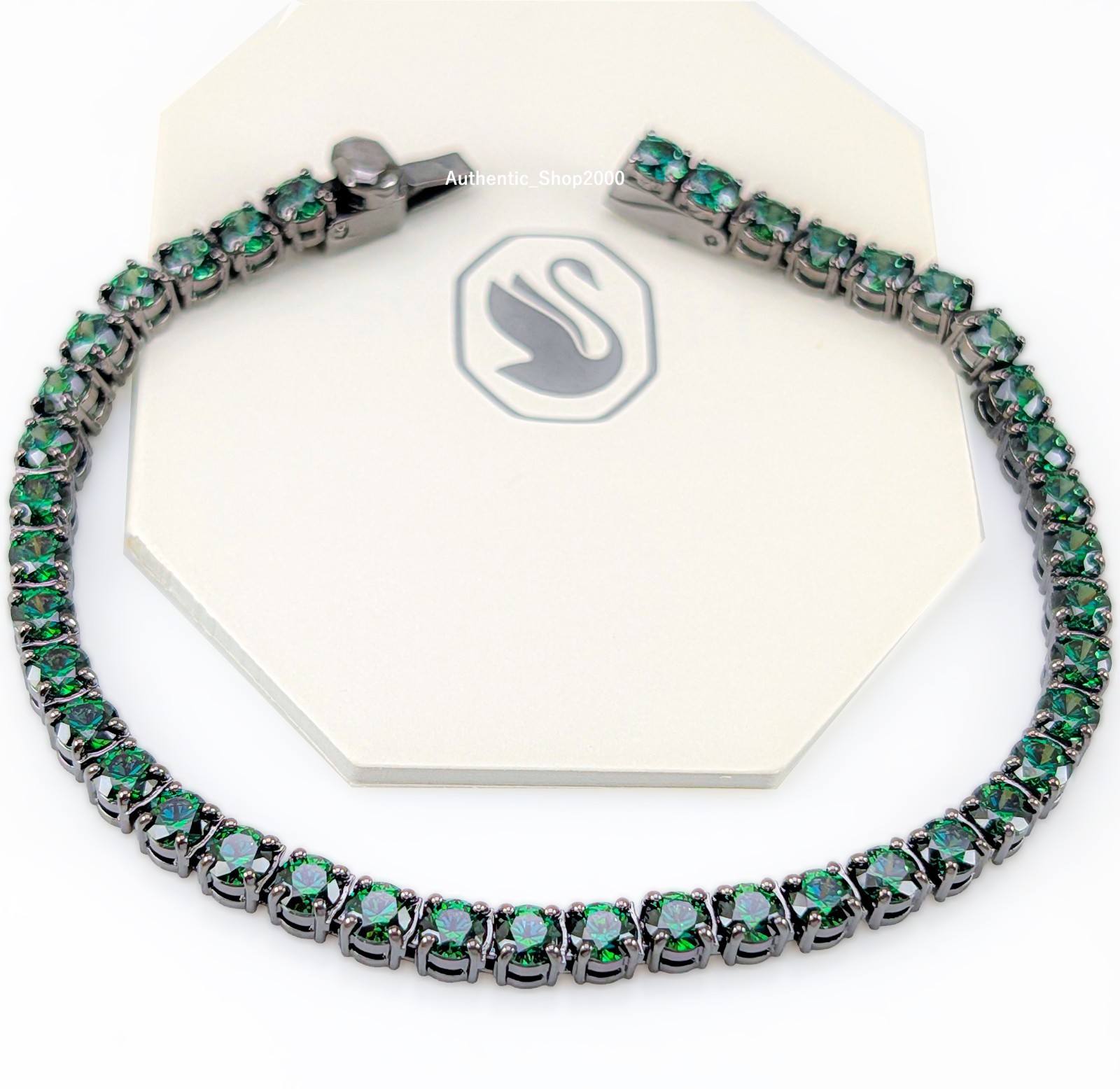 New 100% Authentic SWAROVSKI Green Crystal Matrix Tennis Bracelet 5743447