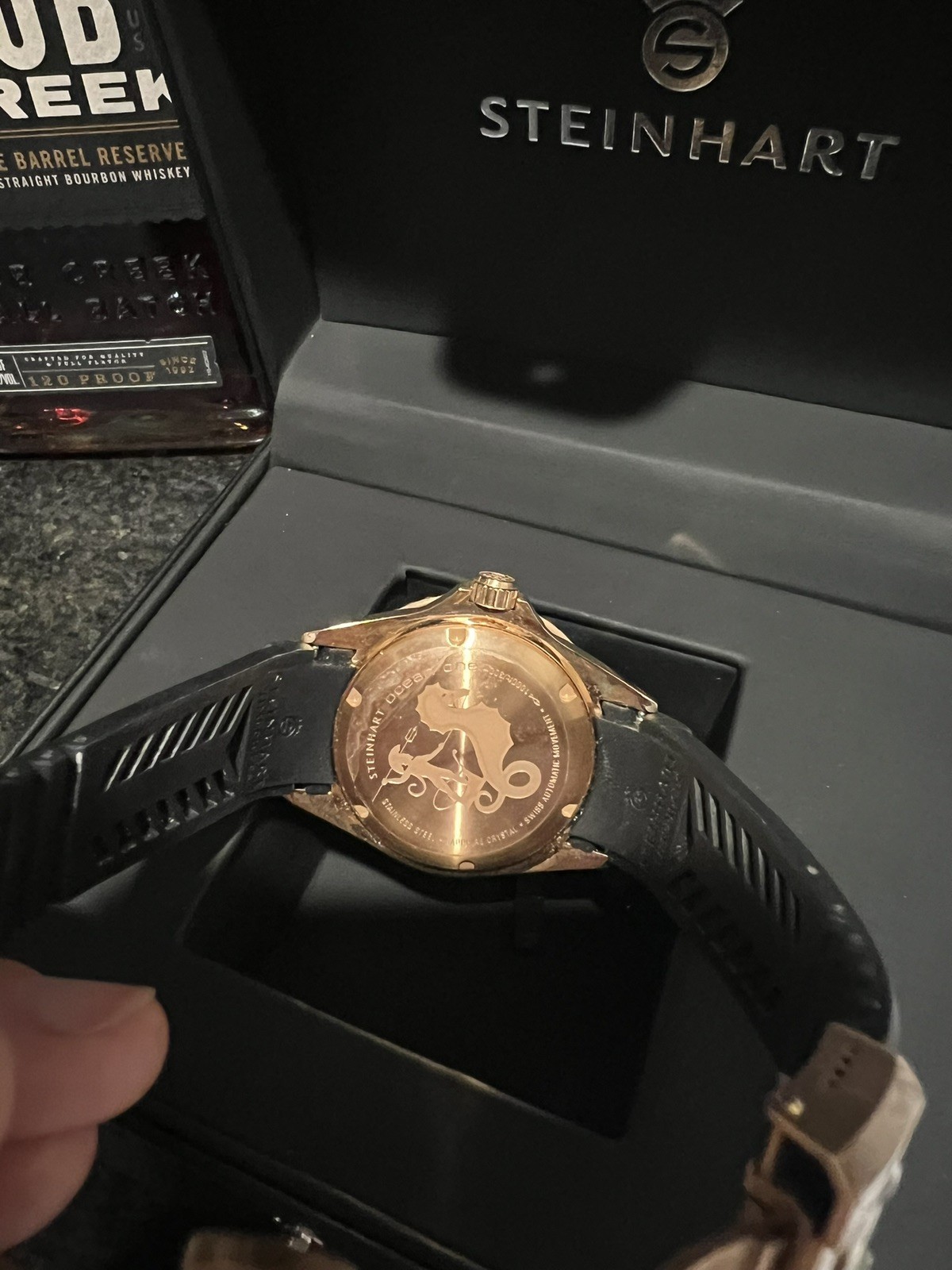 Steinhart Ocean One PINK GOLD 42mm Black Silicone Auto Swiss Dive Watch 103-0893