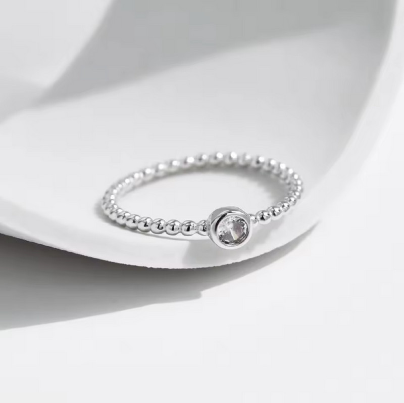 Delicate 925 Sterling Silver 0.1CT Moissanite Stackable Beads Ring (Size 5-9)