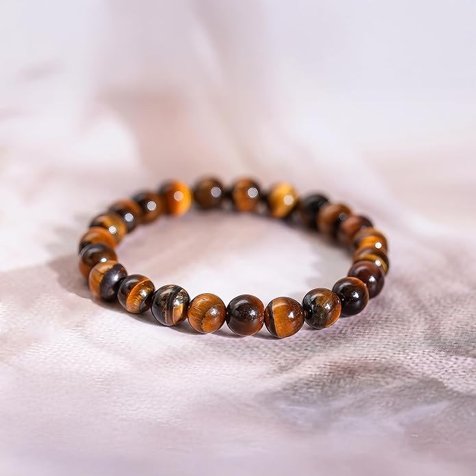 Natural Gemstone 8 mm Bracelet Men & Women Stretchable Crystal Beads – Tiger Eye