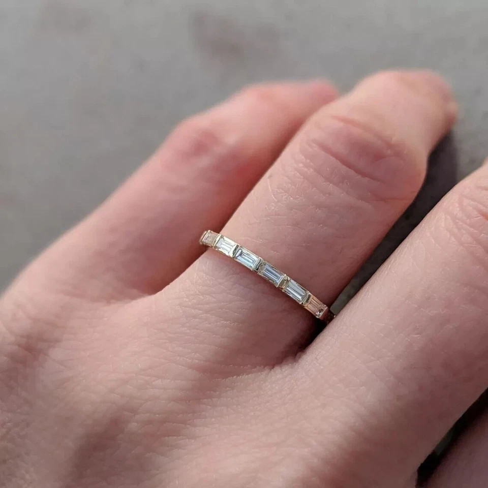 2Ct Baguette Lab-Created Diamond Wedding Eternity Rings 14k Yellow Gold Plated