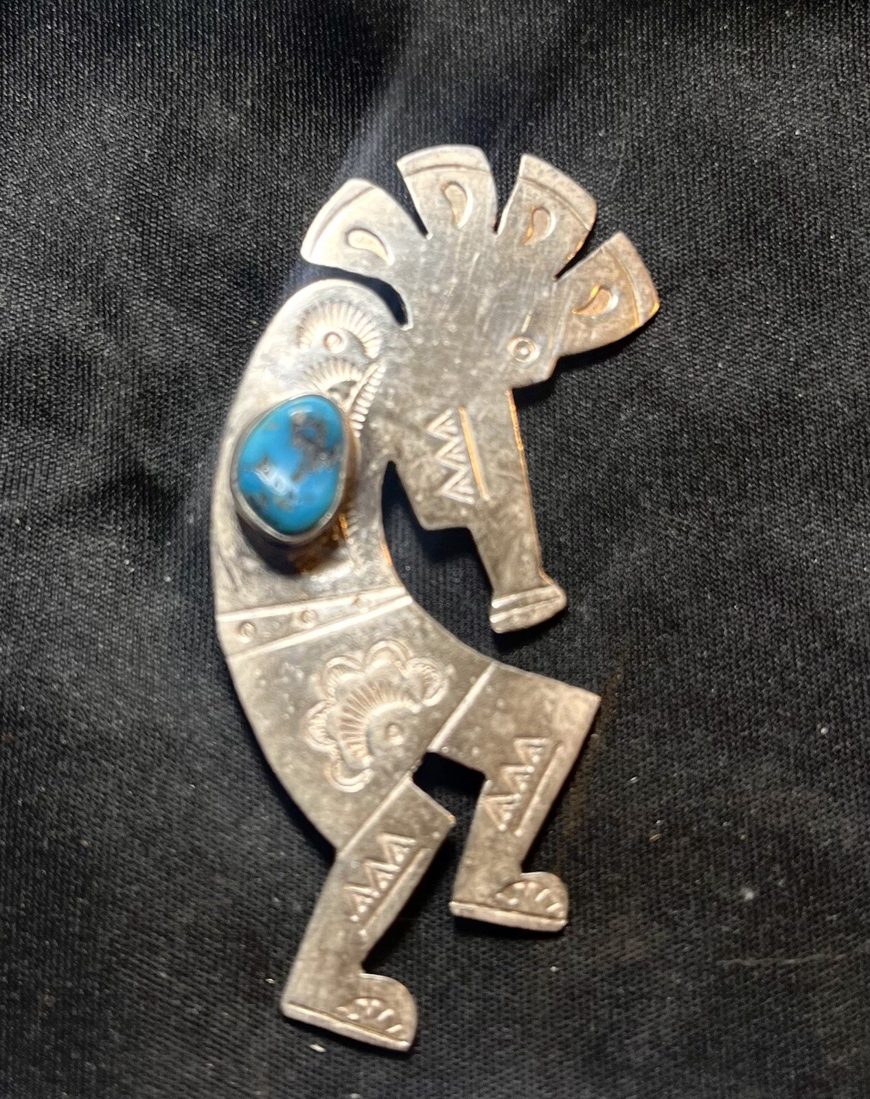 Beautiful Roger Skeet Navajo Kokopelli Turquoise Pendant/brooch -925- Heritage