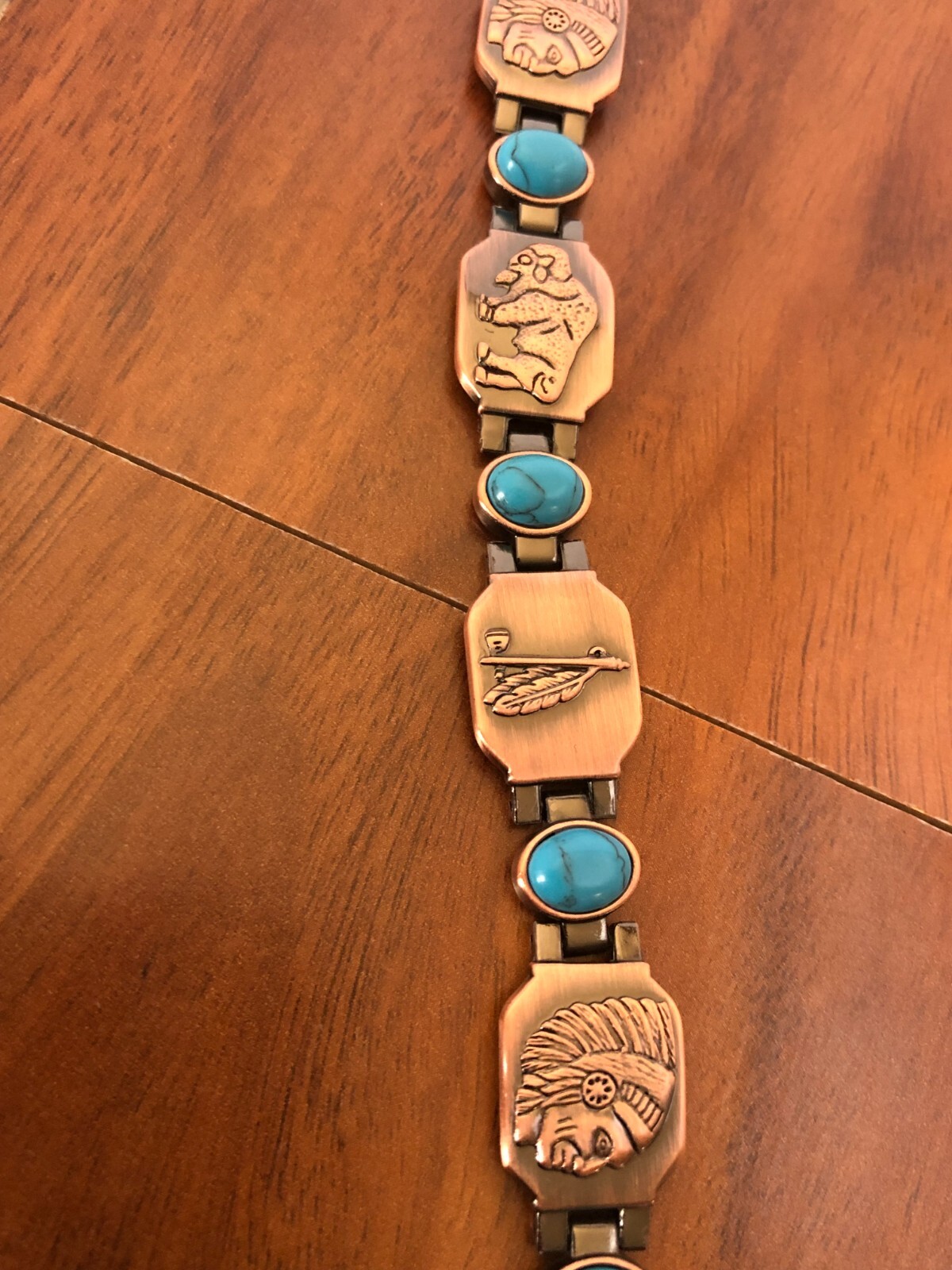 Native American Indian Style Antique Copper Magnetic Bracelet Turquoise Stone