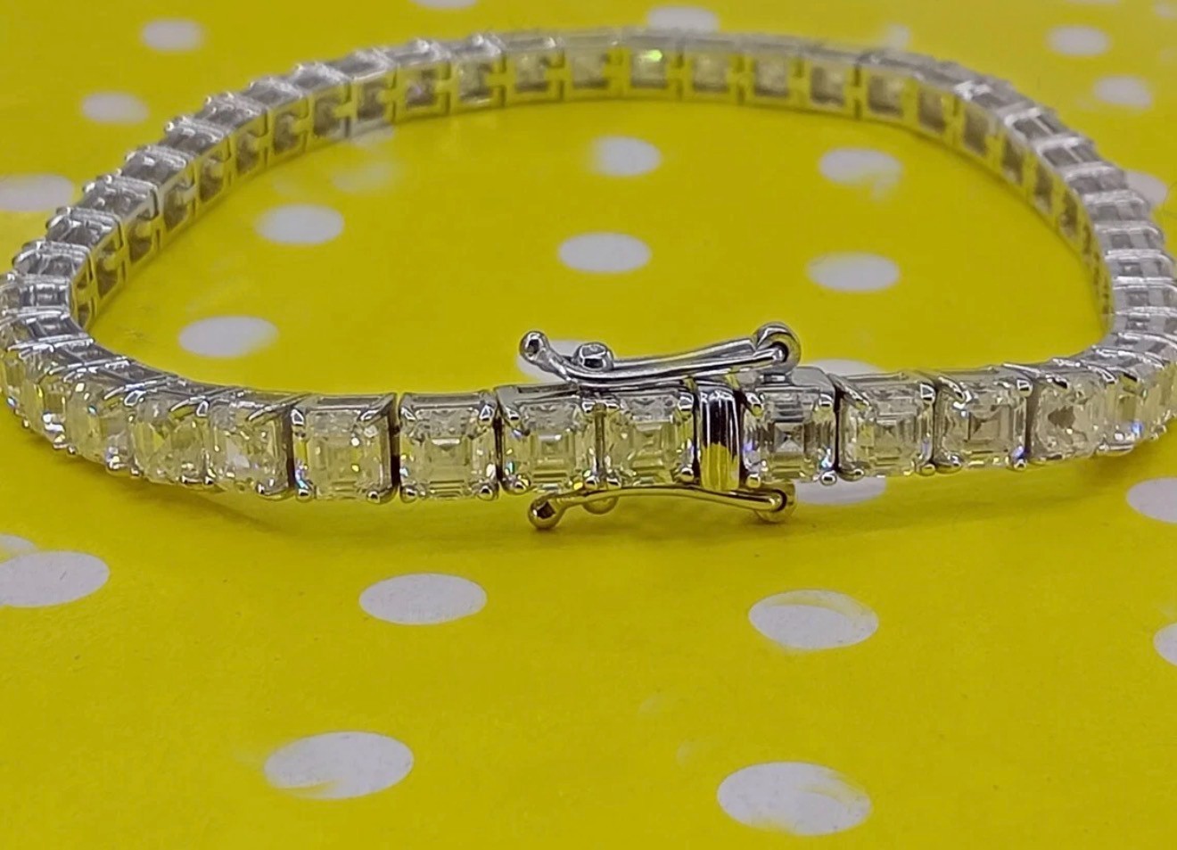 7Ct Lab Created Diamond Tennis Bracelet 7″ Asscher Cut Solid 14K White Gold
