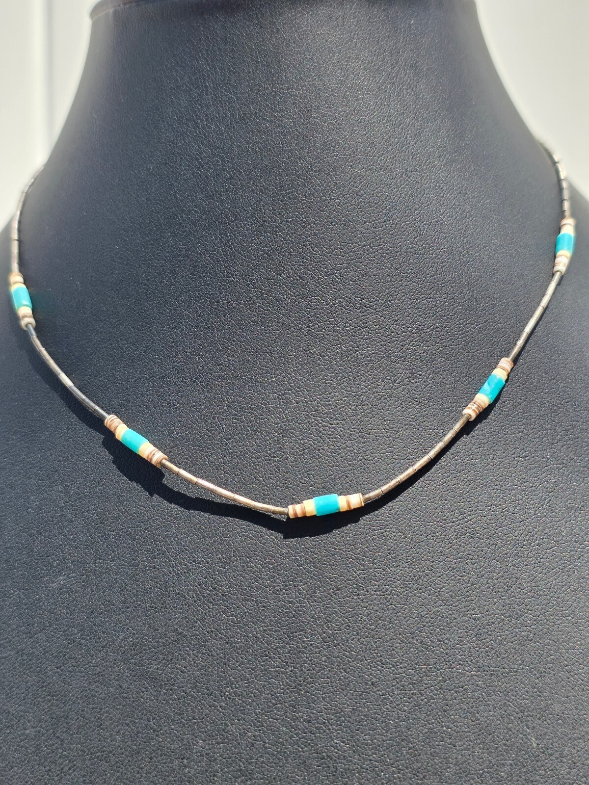Vintage Native American Southwest Liquid Silver Turquoise Heishi Choker Necklace