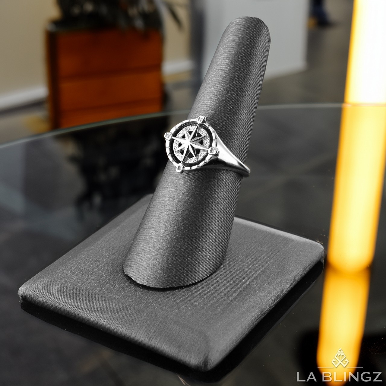 Sterling Silver Compass Ring for Women Polished North Star Compass Rose Signet