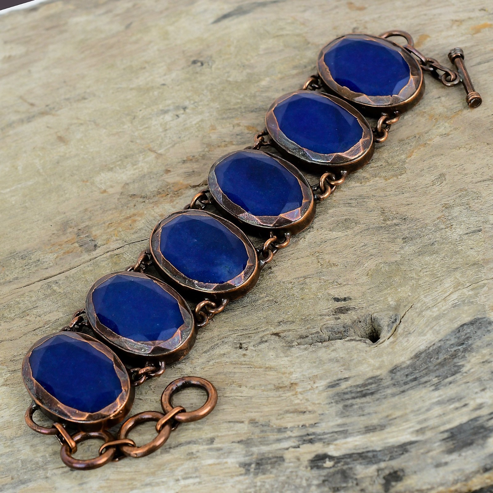 Copper Blue Saphire Stone New Chain Wedding Electroformed Bezel Bracelet Jewelry