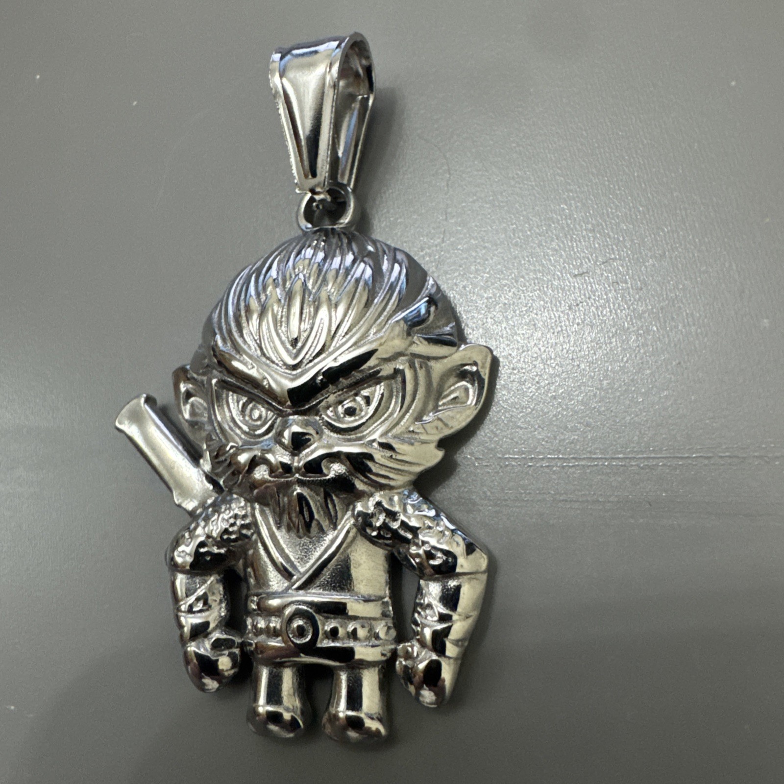 Silver Plate Monkey King Sun Wukong Chinese Mythology Pendant 24 Inch Chain Gift