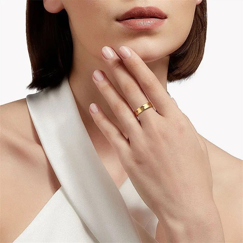 Stainless Steel Cross Hollow Ring Gold Color Cutout Band Wedding Style Rings