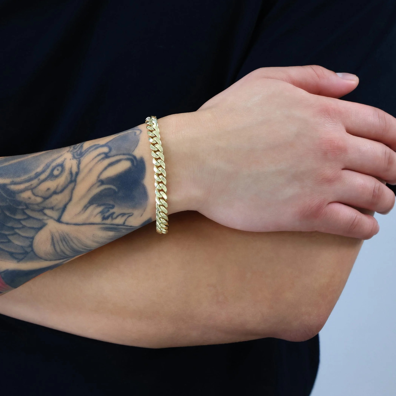 14K Real Yellow Gold Miami Cuban Link 7.5Mm Chain Bracelet (7″-9″) Italian Jewel