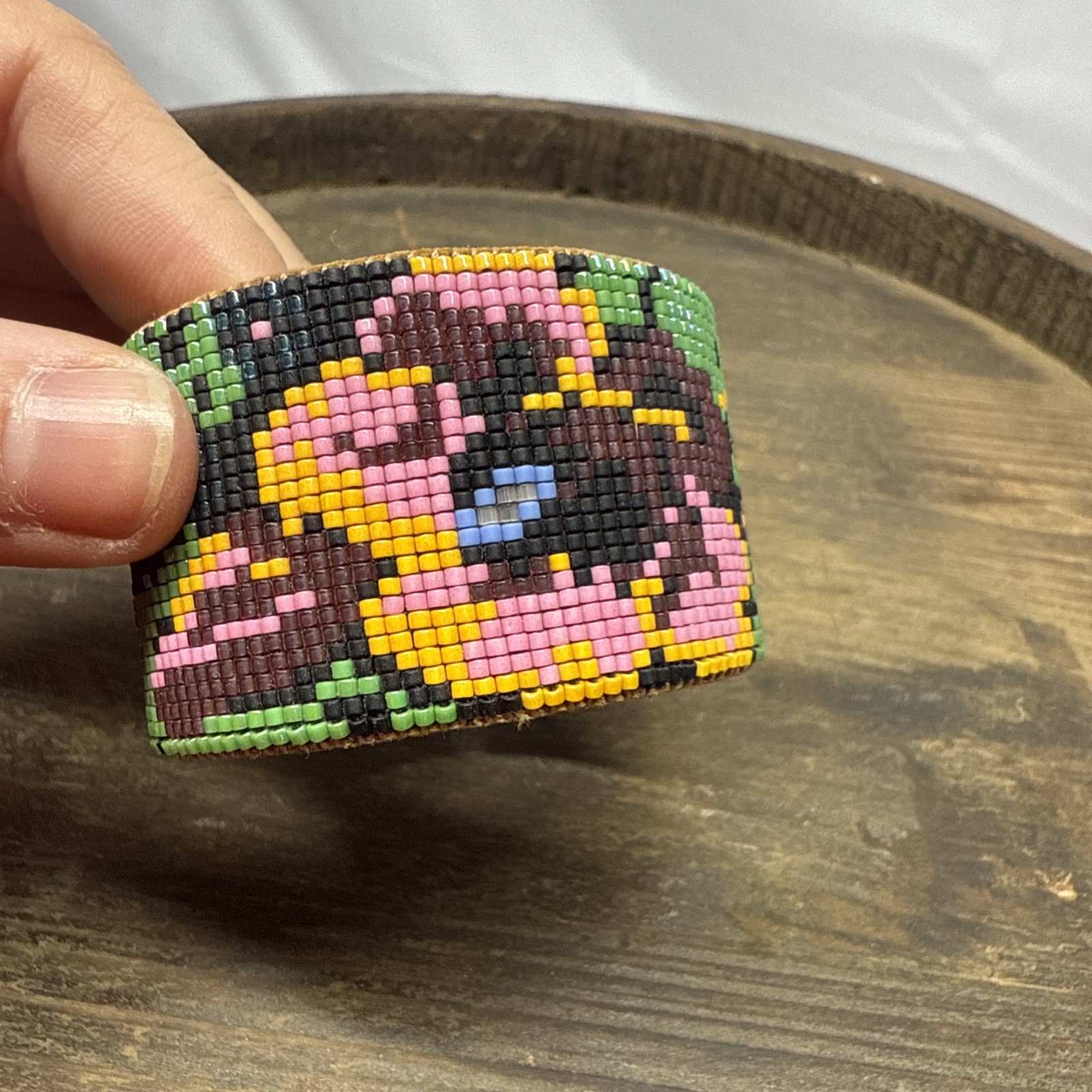 Fabulous Seed Beaded Cuff Bracelet Flower Design