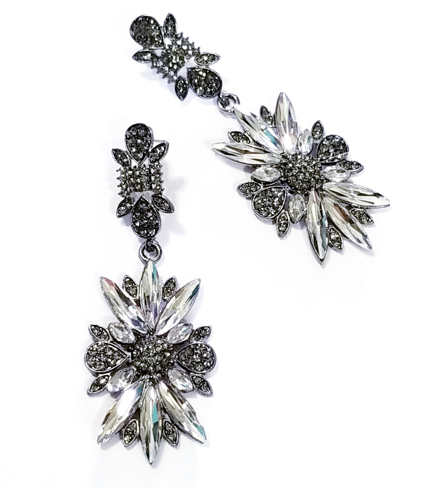 Rhinestone Chandelier Drop Earrings Steampunk Prom Pageant Jewelry 2.8 in Gray