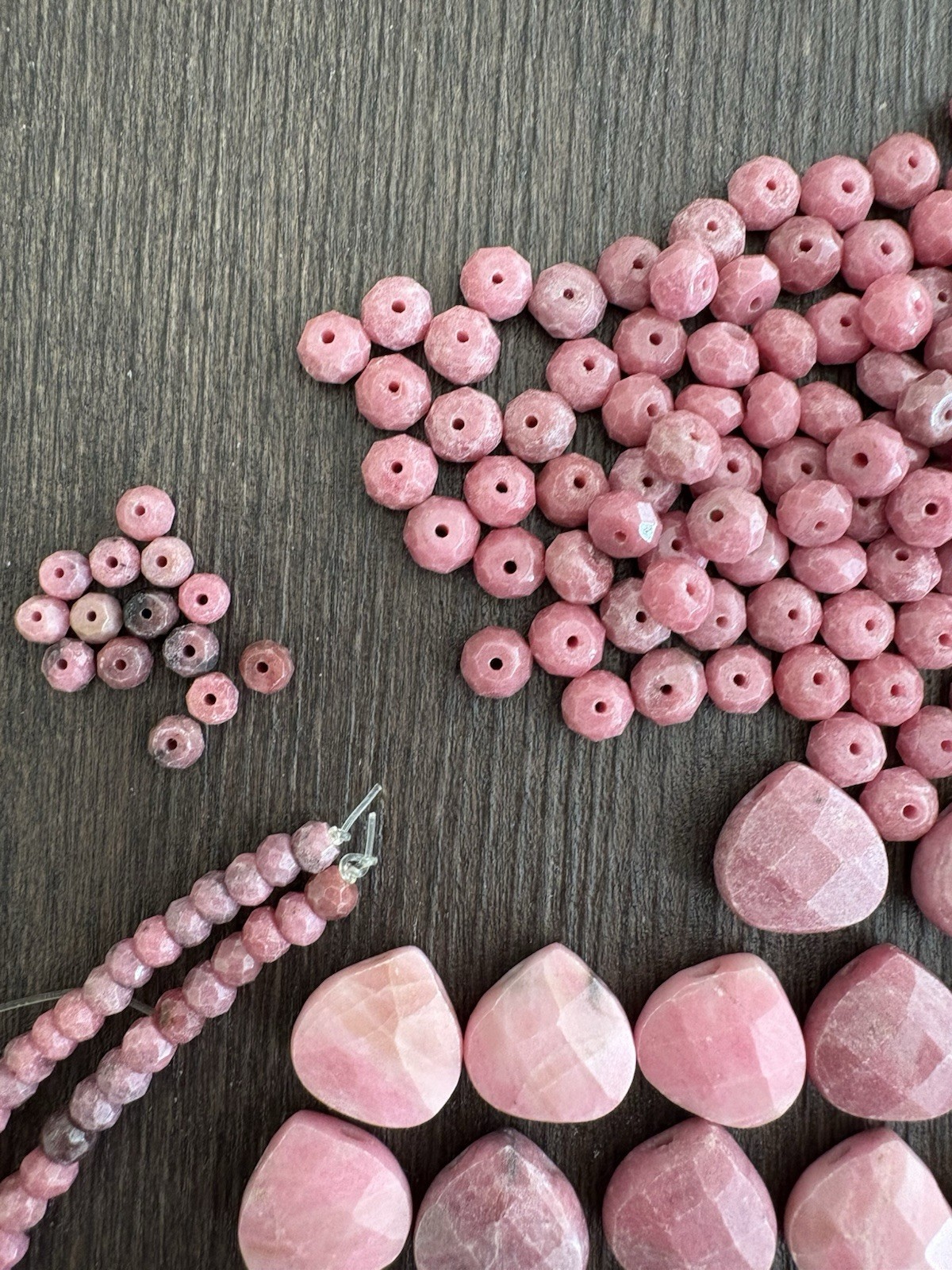 LOT Of Mixed Rhodonite Faceted Heartshape Roundelle Pink Stones Beads Read Info