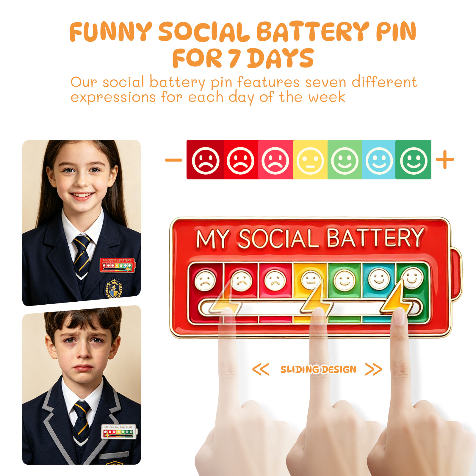 3PCS Social Battery Pins — Funny Social battery Adjustment 7 Mood Pin
