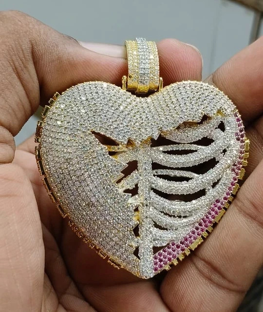 3.60Ct Round Cut Moissanite Customized Broken Heart Pendant Two Tone Gold Plated