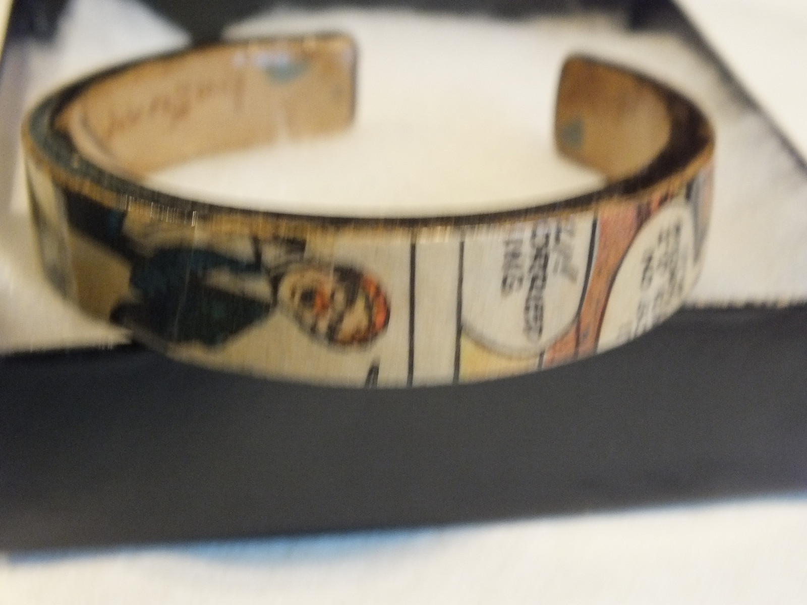 Beautiful Cuff Bracelet Wood Comic Strip Wrapped 2 1/4 Across 1/2 Inch Wide