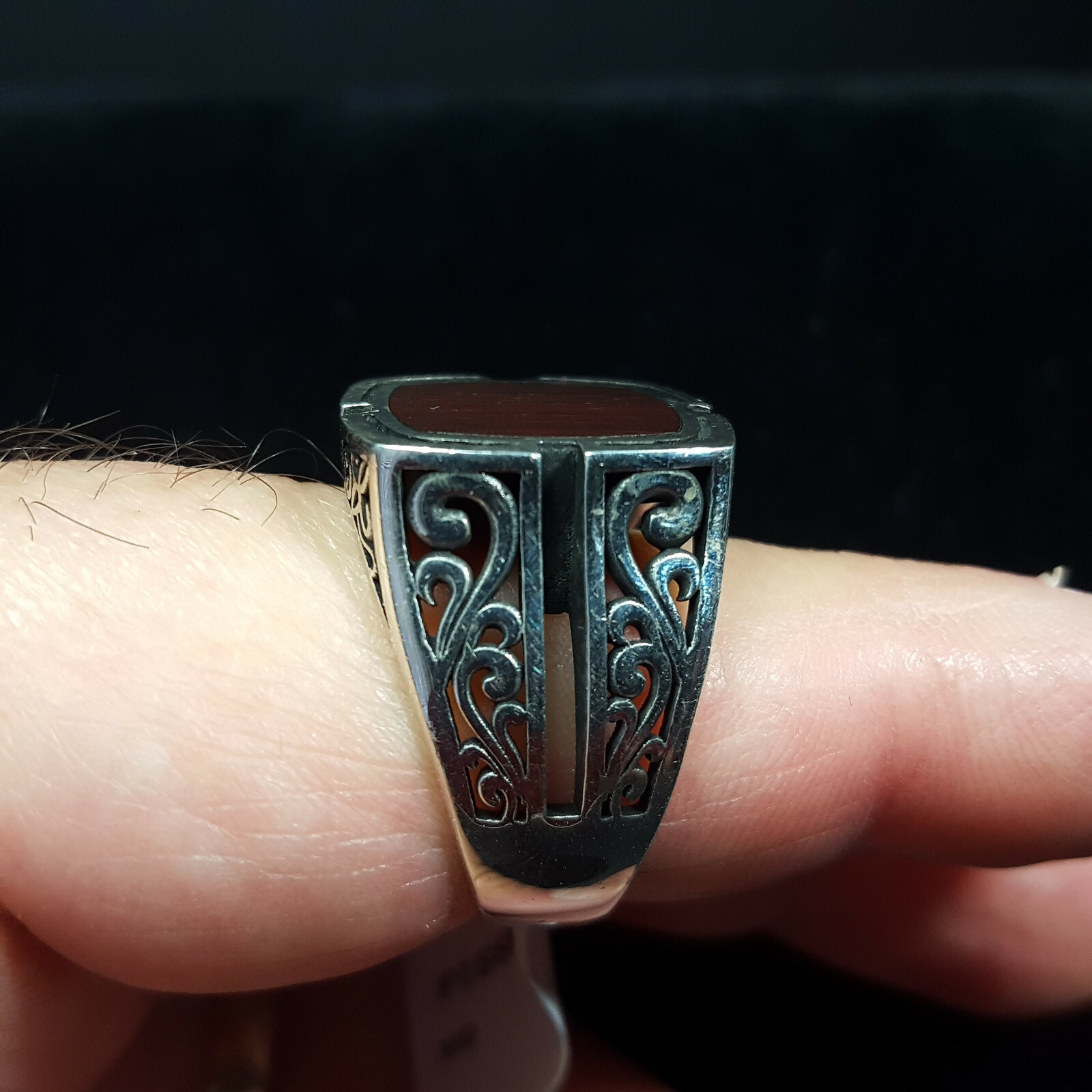 Mens Wood Inlay 925 Solid Sterling Silver Ring Size 10 SS