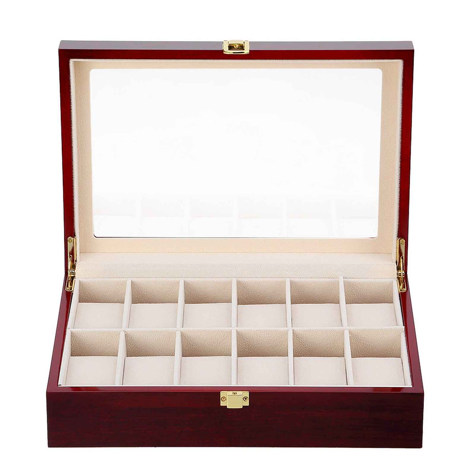 3/6/10/12 Slot Wooden Watch Box Glass Lid Jewelry Organizer Display Case Gift