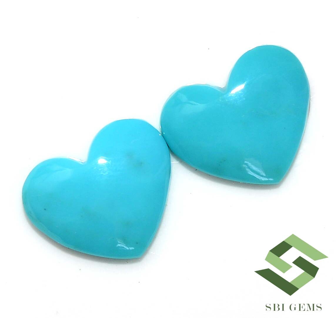 5.07 CTS Natural Turquoise Heart Shape Cabochon Pair 12×10 mm Loose Gemstones