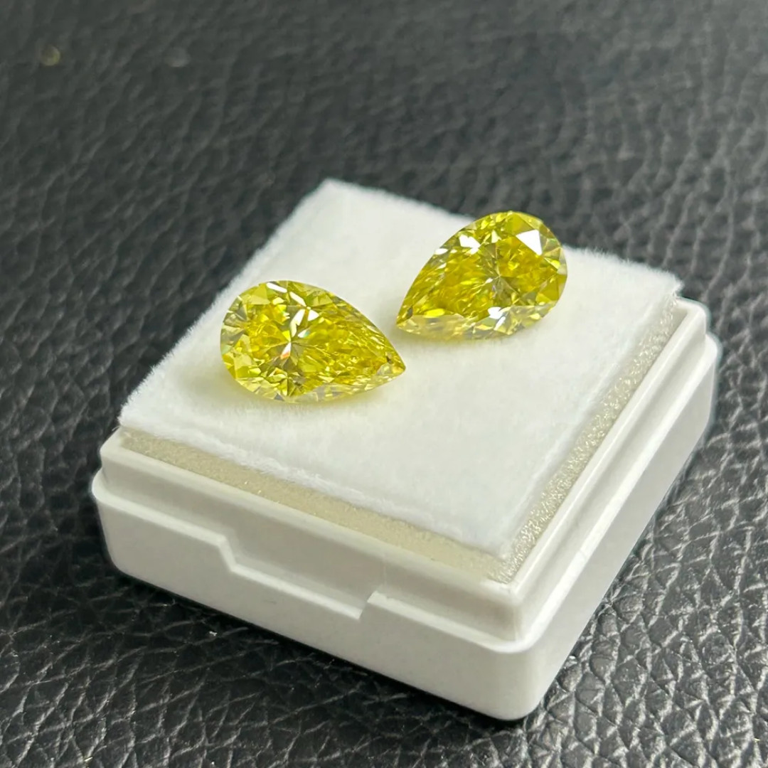 2 Pec Yellow Moissanite Pear Cut 9x7mm Pair VVS1 Loose Gemstone