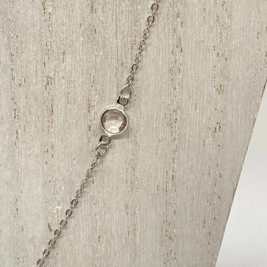 Hudson Moon Silver Tone Clear Stone Station Necklace Long Chain Fashion Jewelry