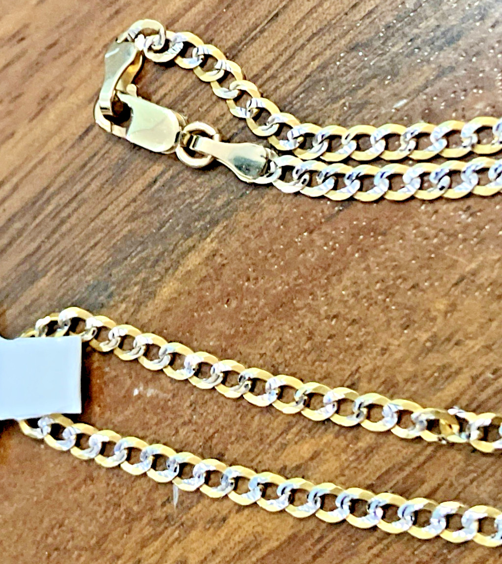 10kt Real Gold Curb Link 2Tone Chain 3.5Gram 2.6mm 18” GND Brand New w/ Tag 10k
