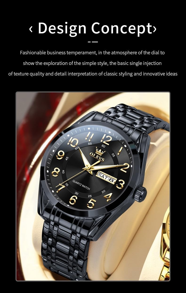 Men’s Quartz Watch – Large Easy-to-Read Numerals, Waterproof, Luminous Date, Cas