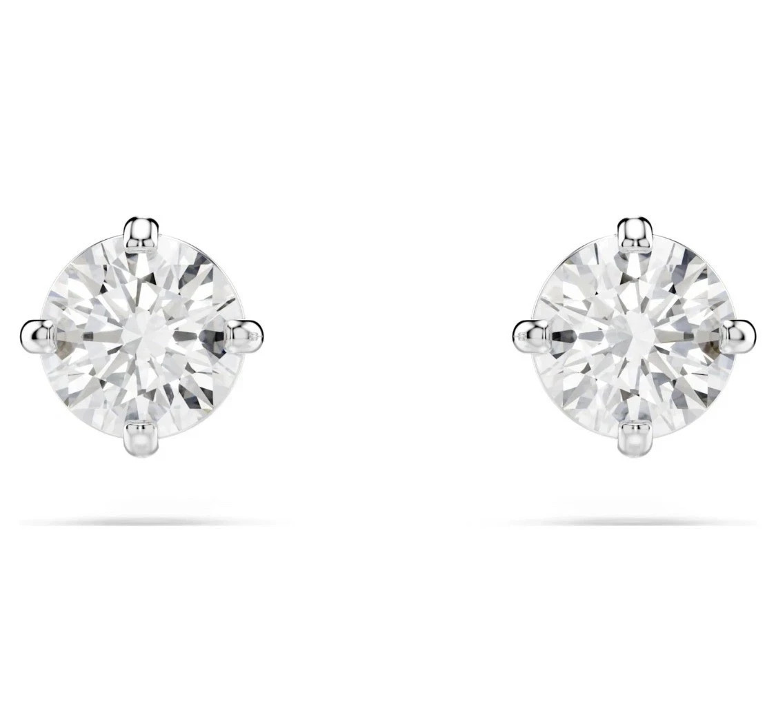 Swarovski Stilla Attract Round Cut Rhodium Plated Zirconia Stud Earrings NEW!