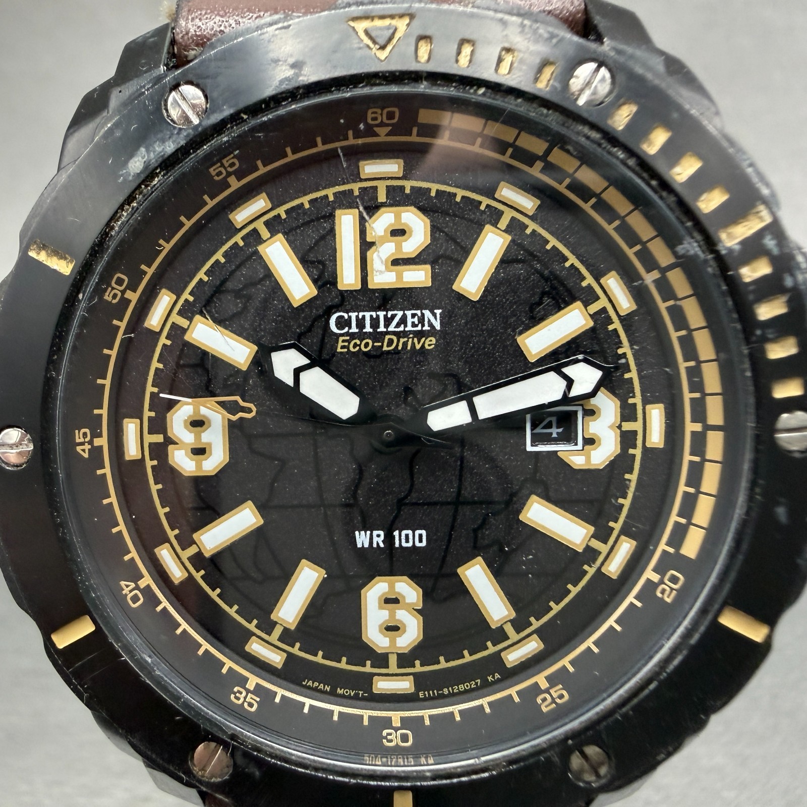 Citizen Eco-Drive Watch Men 46mm Black Dial Black Tone Date E111-S089131 Runs