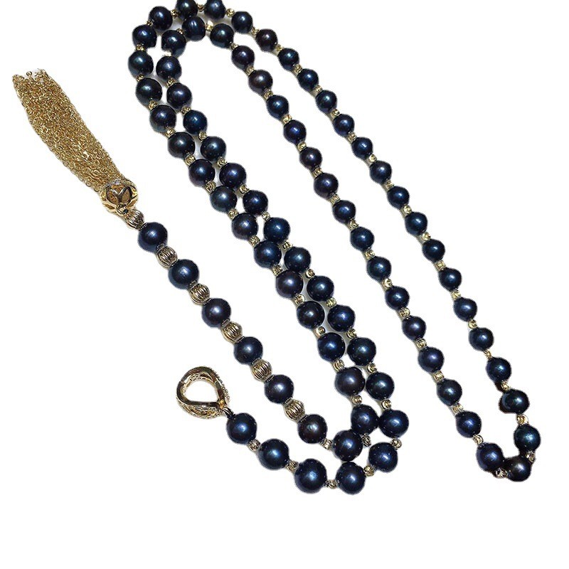 Black long 10-11mm cultured freshwater Pearl Necklace Waist chain
