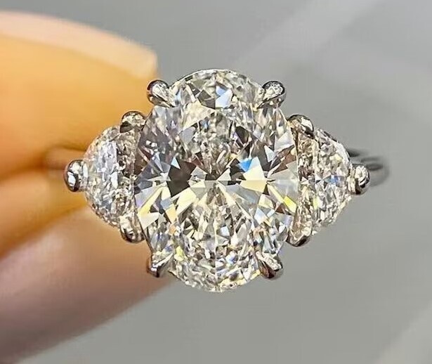 Lab Grown Diamond 3 Stone Ring F VS2 IGI Certified 3.03 Carat Center 18k White