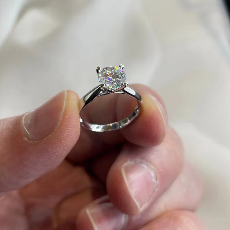1Ct Round Cut Lab Created Diamond Solitare Engagement Ring 14K White Gold Plated