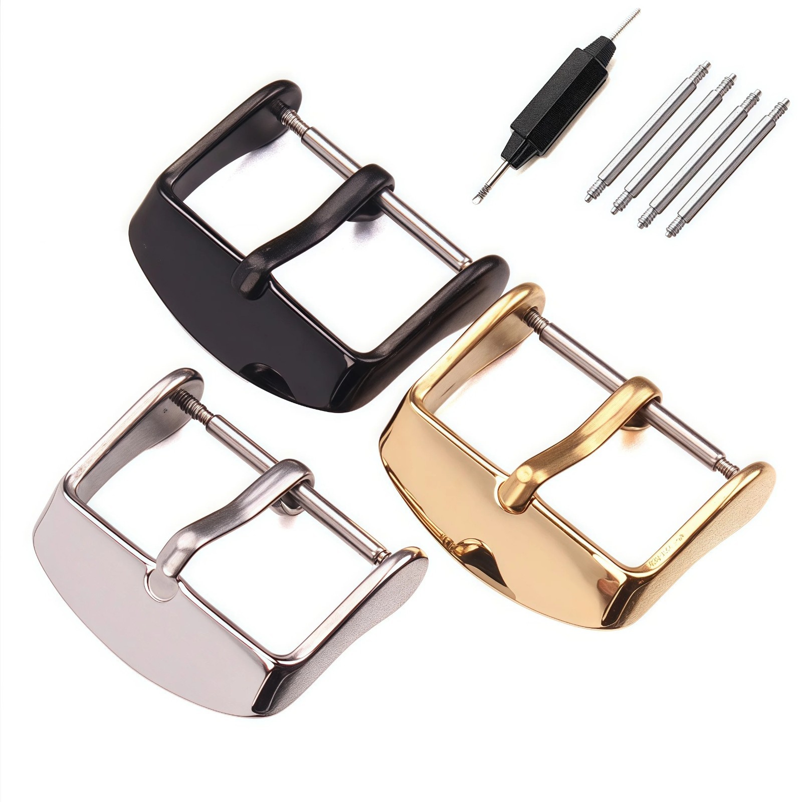 Watch Buckle 16 18 20 22 24mm Polished Black Glod Solid Stainless Steel Watchban