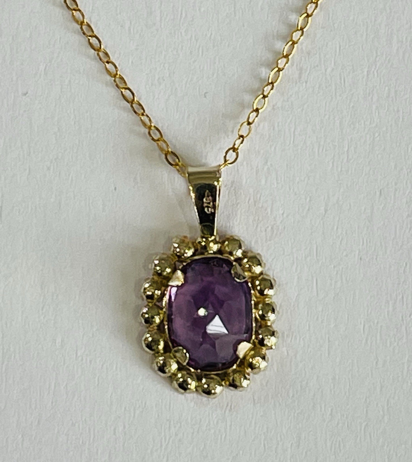 9ct Gold 375 Oval Amethyst (8mm x 6mm) & CZ Pendant – Special Clearance Price