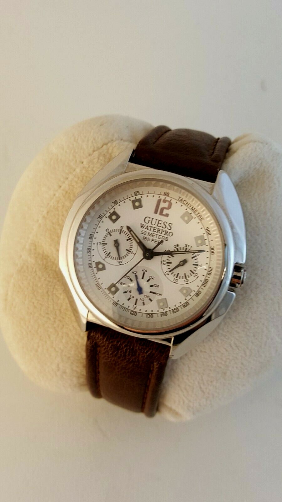 Guess Waterpro watch 50 meters 165 feet Tachymetre with leather band